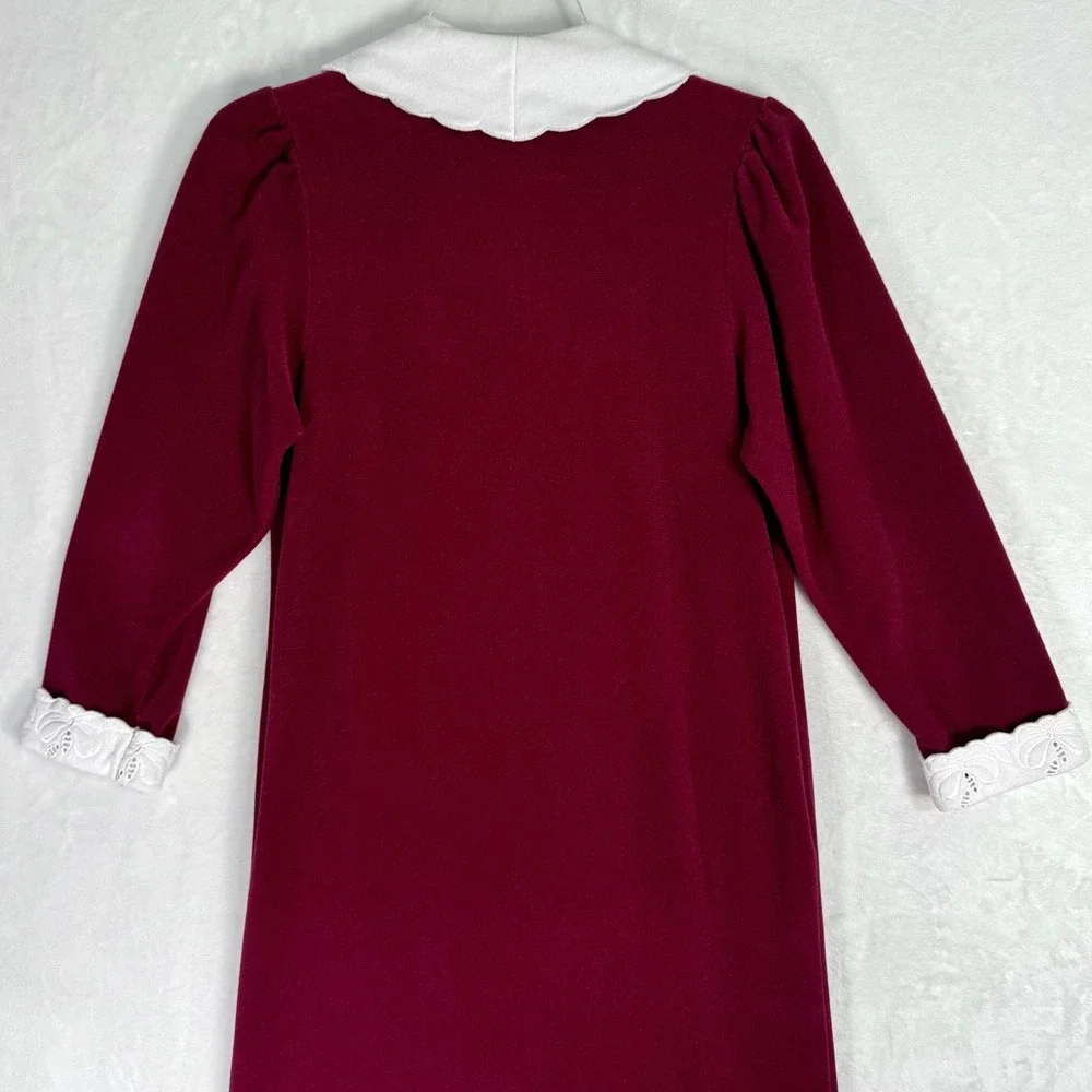 Vintage 70s Vanity Fair Burgundy Maxi Housecoat‎ Robe 1/3 Zip Embroidered Size S